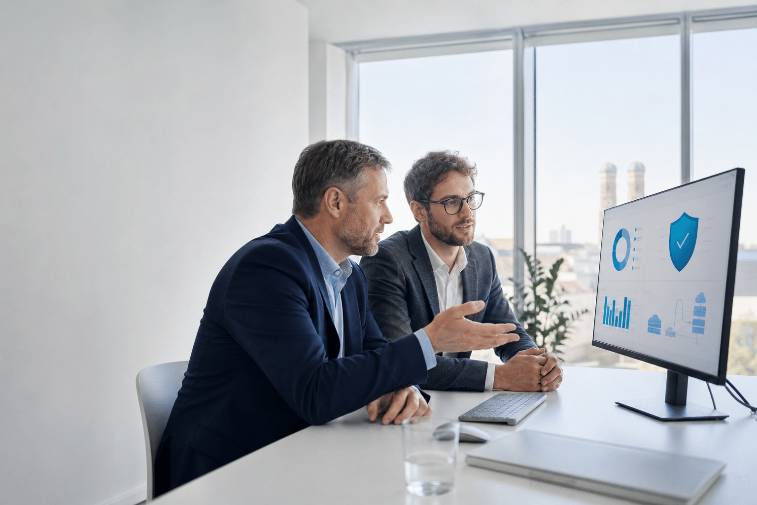 Unternehmer und IT-Berater analysieren gemeinsam die IT-Situation