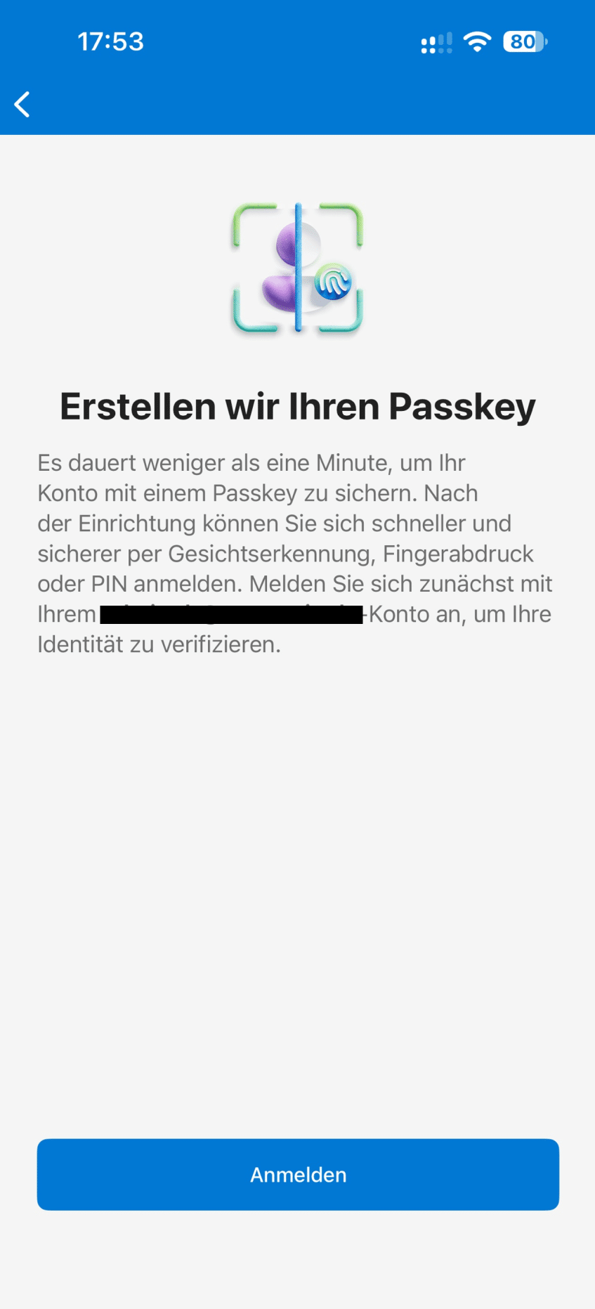 Microsoft Authenticator auf dem iPhone: Erstellen wir Ihren Passkey mit der Schaltfläche Anmelden